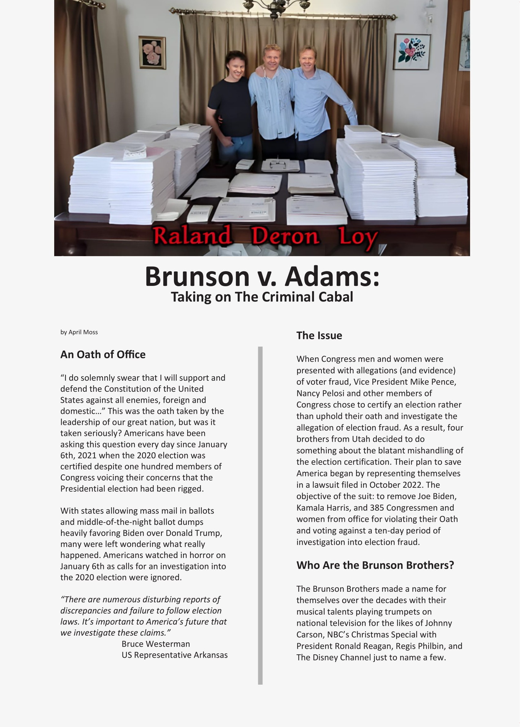 Brunson v. Adams – Taking on the Criminal Cabal  at george magazine