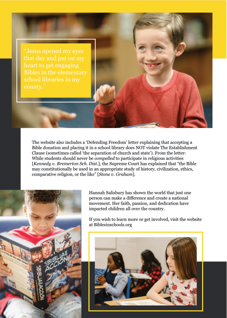 Putting God Back in Schools One Bible at a Time  at george magazine