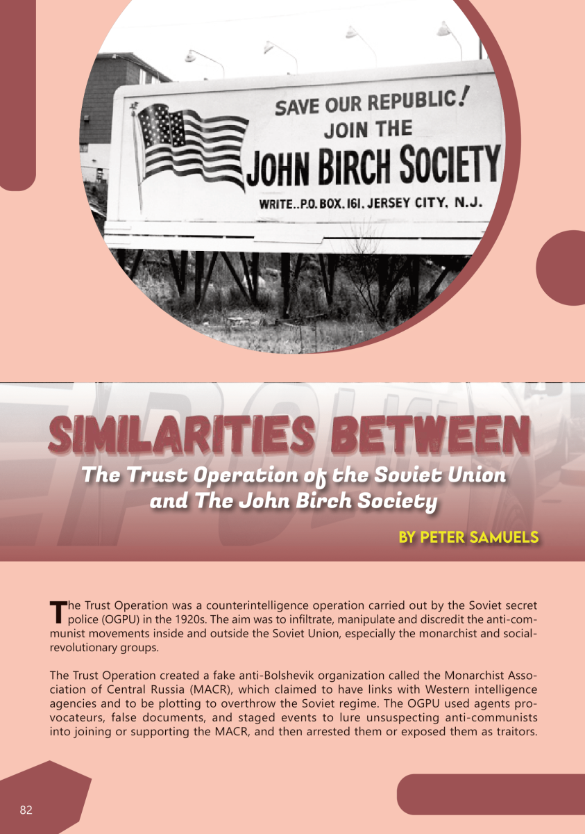 Similarities between The Trust Operation of the Soviet Union and The John Birch Society