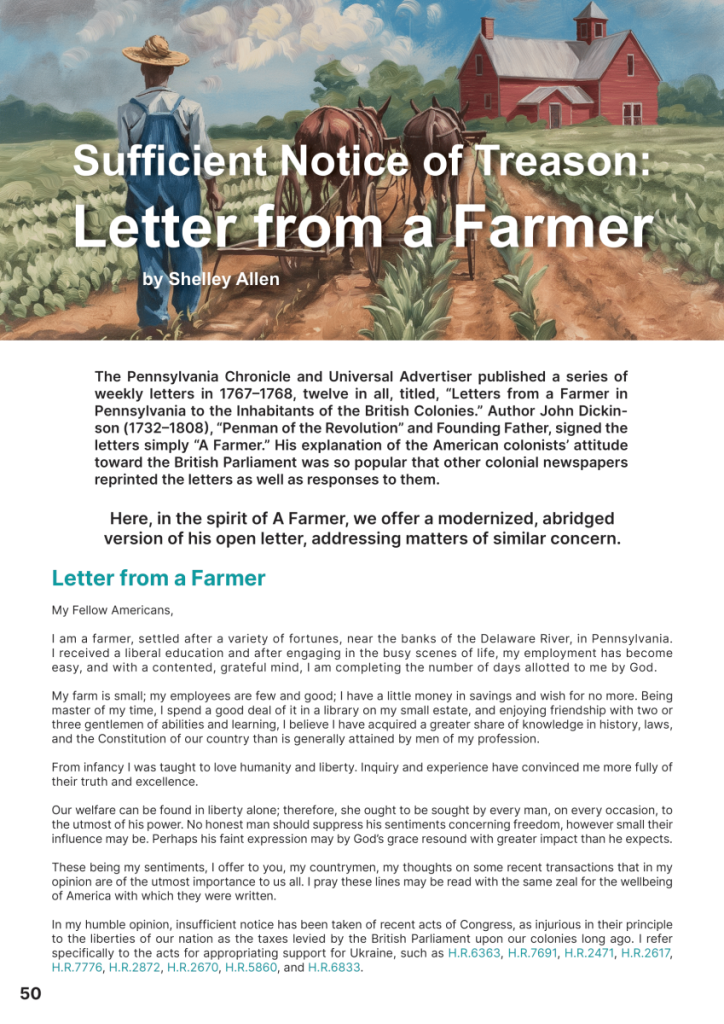 Sufficient Notice of Treason: Letter from a Farmer  at george magazine