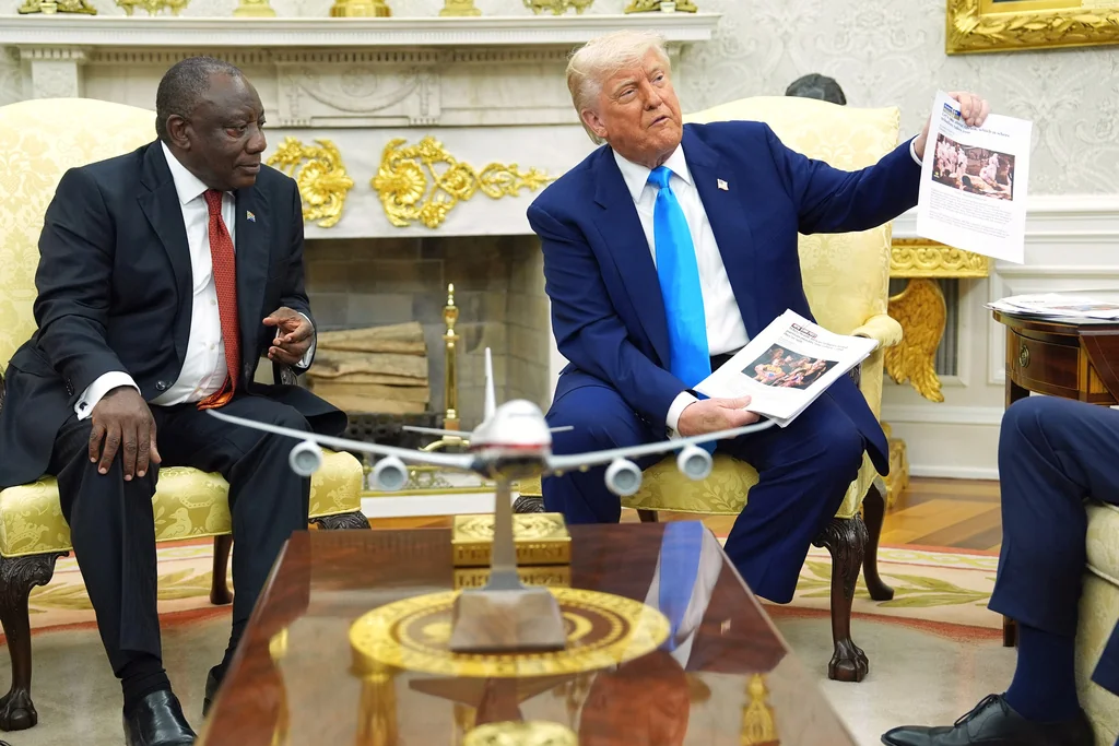 Trump shows video in Oval Office to South Africa’s president of white ‘burial sites’