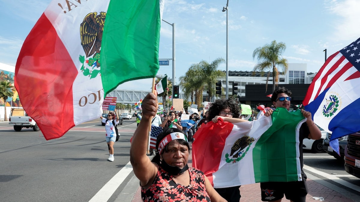 Mexico Gold Cup soccer game in Los Angeles sees anti-ICE protesters demonstrate outside stadium  at george magazine