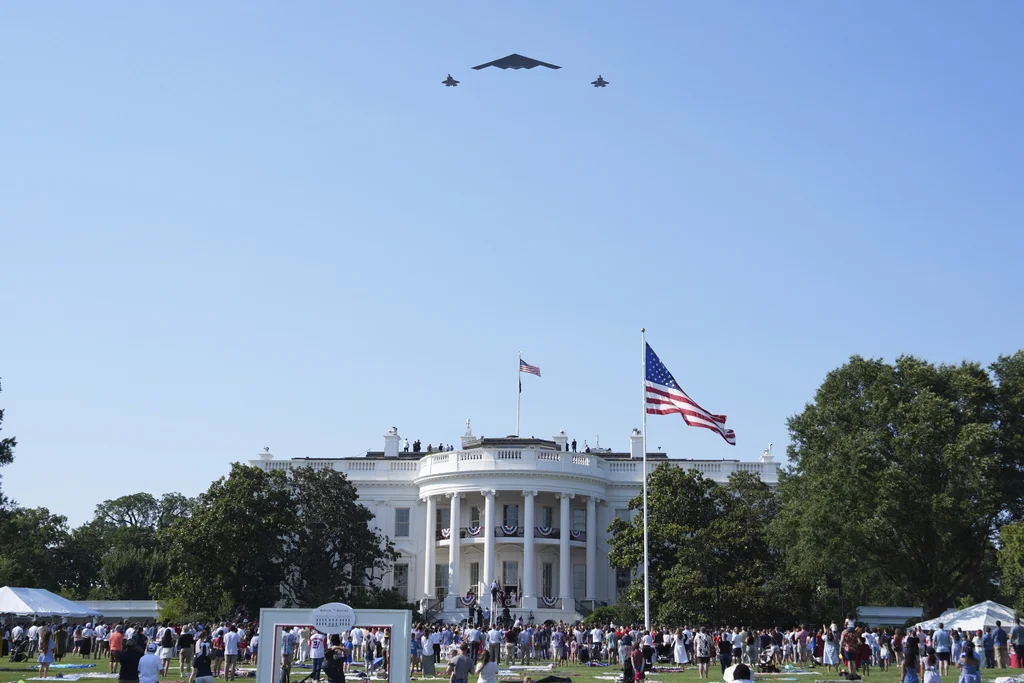 Trump lauds ‘flawless’ Iran mission as B-2 bomber, fighter jets fly past White House  at george magazine
