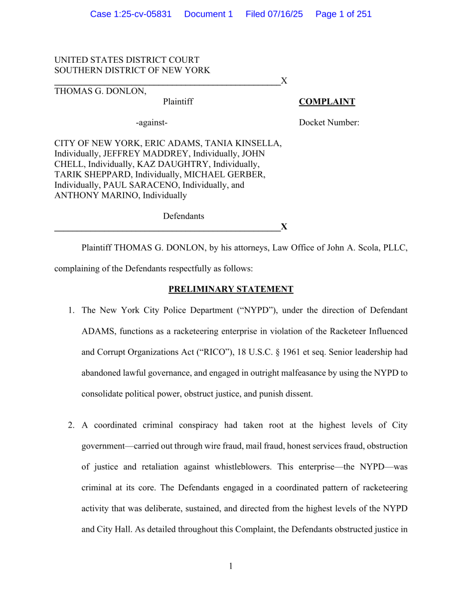 Ex-Commissioner Sues, Saying Adams Ran N.Y.P.D. as a Criminal Enterprise  at george magazine