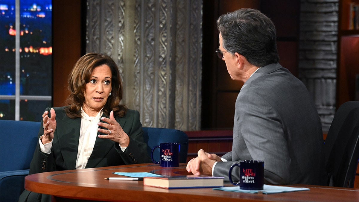 Kamala Harris refuses to say who's leading Democratic Party when pressed by Colbert  at george magazine