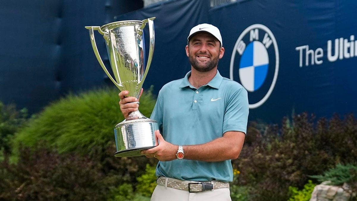 Scottie Scheffler holes miraculous chip shot from rough to seal BMW Championship victory at Caves Valley  at george magazine