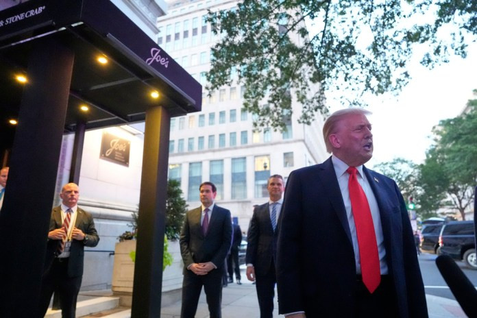 Trump denies Epstein letter and condemns Israeli strike while getting dinner in DC  at george magazine
