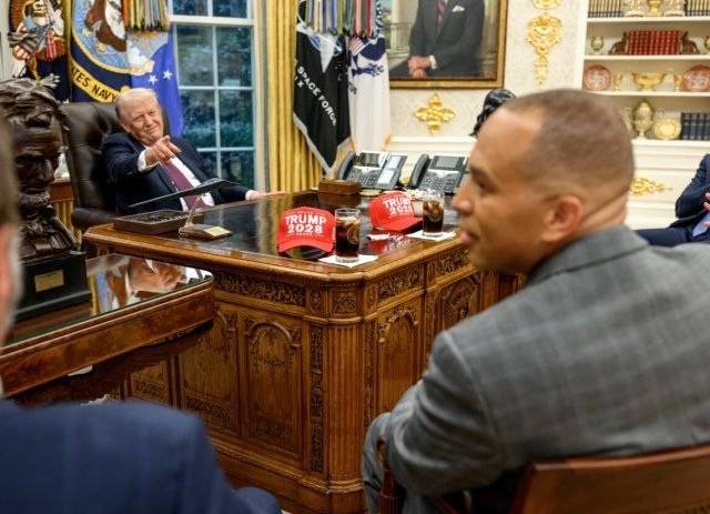 Trump posts photo of ‘Trump 2028’ hats at leadership meeting with Jeffries and Schumer