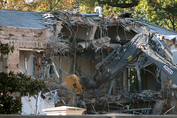 Construction crews demolish wall of White House East Wing for ballroom construction