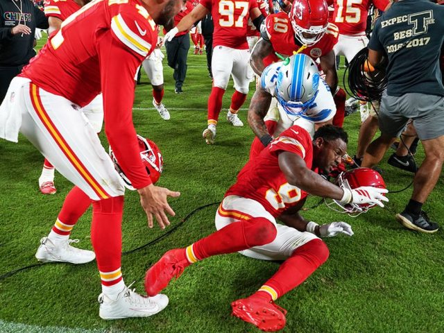 Lions’ Brian Branch snubs Patrick Mahomes after loss, sparks brawl with Chiefs wide receiver