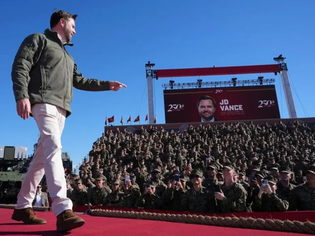 Vance promises paychecks during shutdown at Marines’ 250th anniversary event