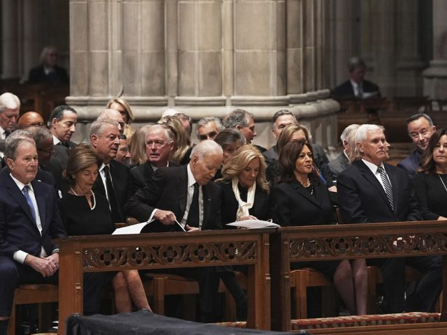 Two views of the Cheney funeral, a Trump-era event