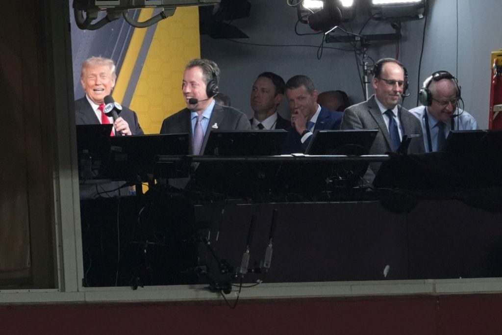 Trump does play-by-play in the broadcast booth of Commanders game  at george magazine