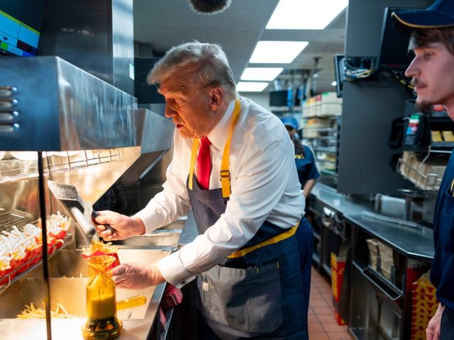 Trump jokes he’s first former McDonald’s fry cook to become president, hailing the chain’s spirit