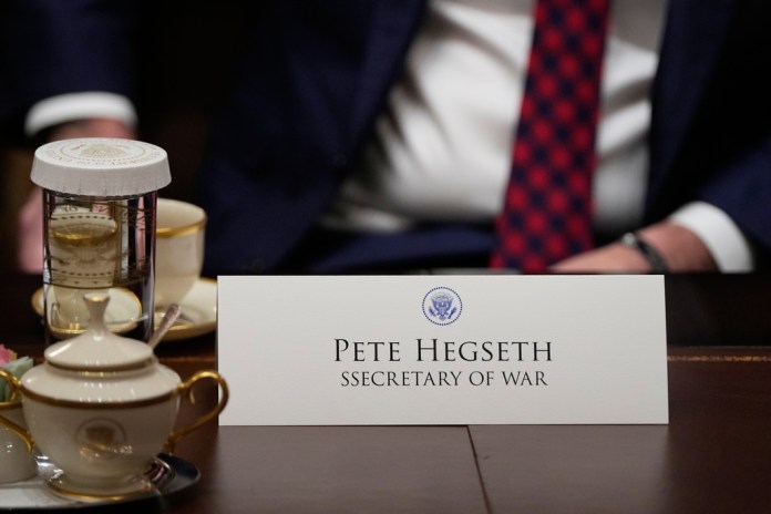 Hegseth name card misspelled in Cabinet meeting  at george magazine