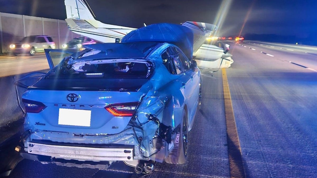 Plane crash-lands on top of Toyota on Florida freeway following engine trouble at george magazine