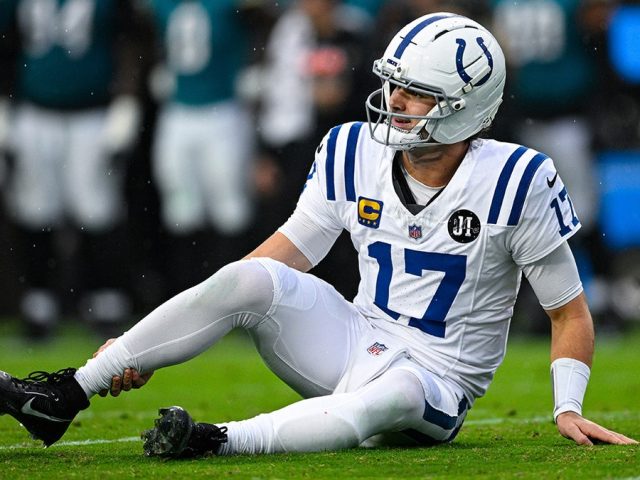 Colts’ Daniel Jones slams helmet in frustration as he suffers gruesome Achilles injury