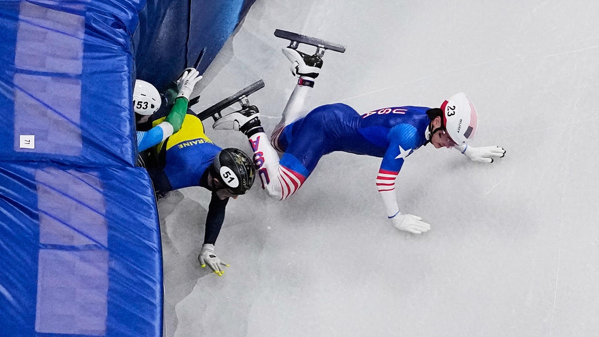 American speedskater crashes into opponents during Winter Olympics heat at george magazine