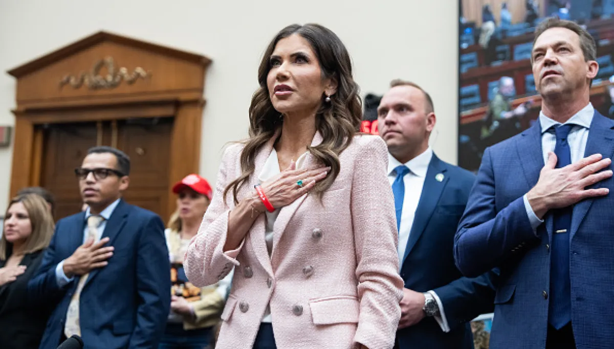 WATCH: The awkward moment Noem takes the stage shortly after being fired by Trump at george magazine