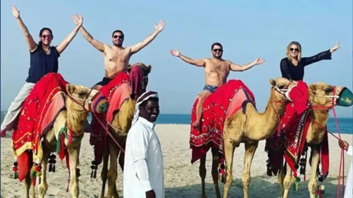 Democrats seen riding camels shirtless during expense-paid trip to Qatar in 2021.
