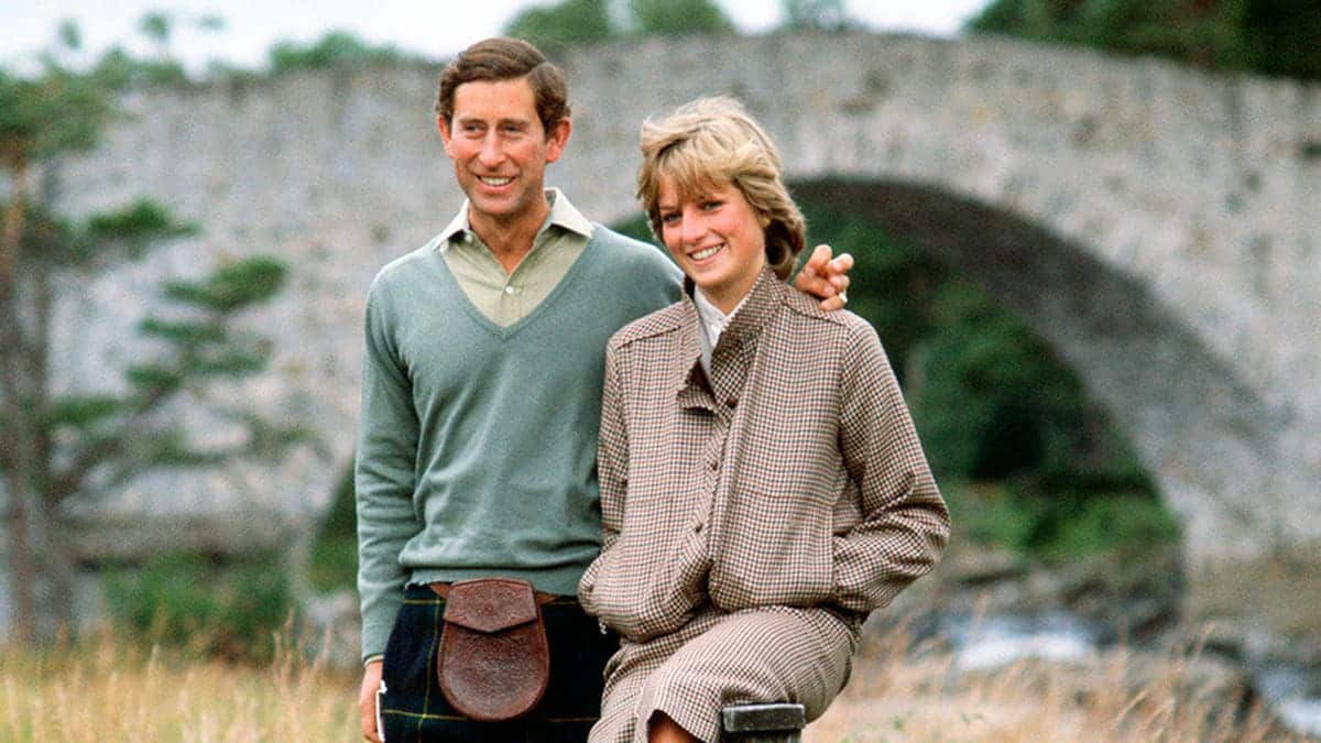 The former Prince Charles and Princess Diana posing together at Balmoral Castle.