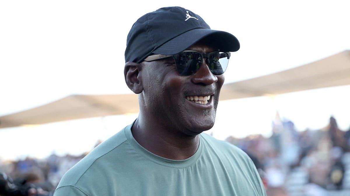 Michael Jordan smiles on track