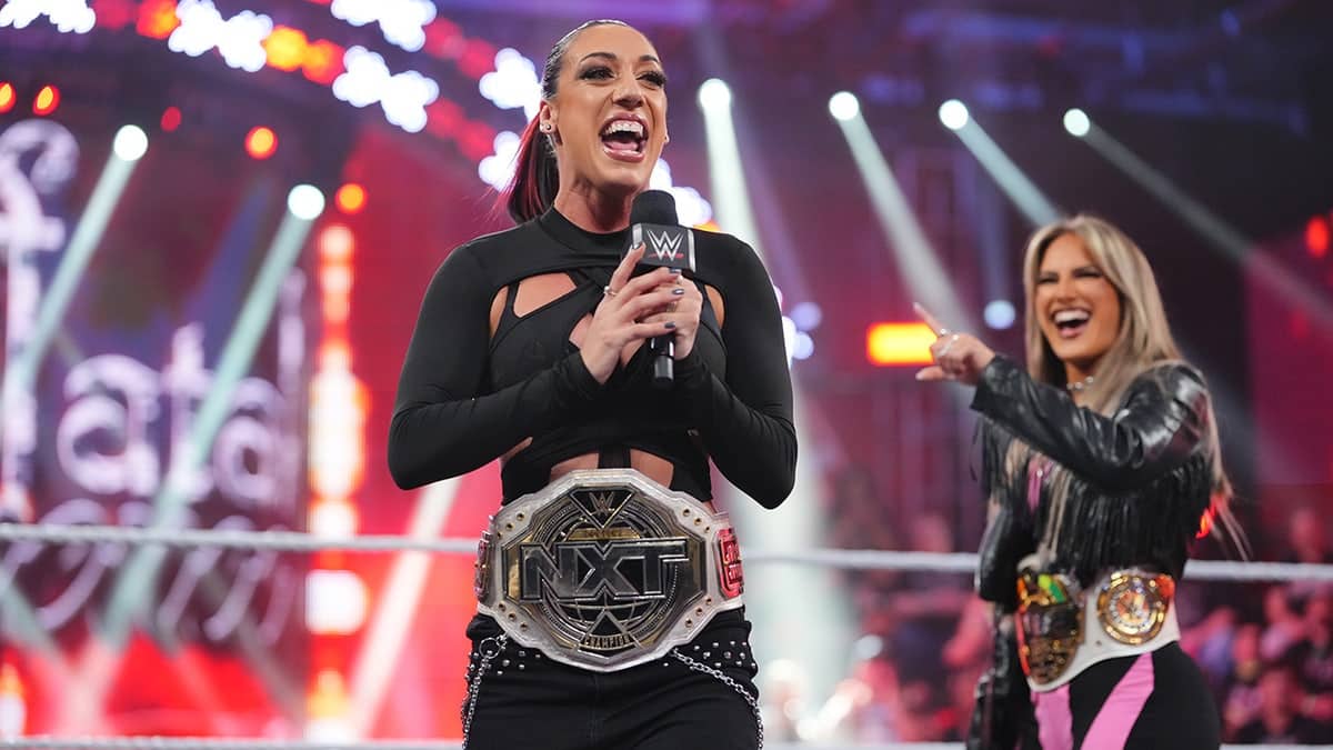 Jacy Jayne speaks in the ring