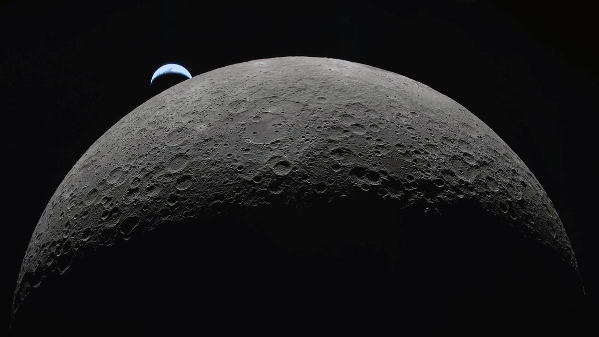 View of Earth from the far side of the Moon as captured by the Artemis II capsule's crew on April 6, 2026.
