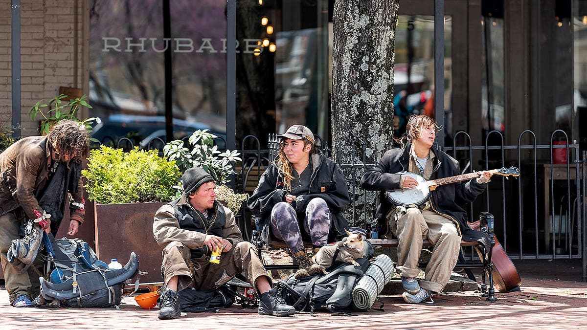 A group of homeless people in Asheville, North Carolina