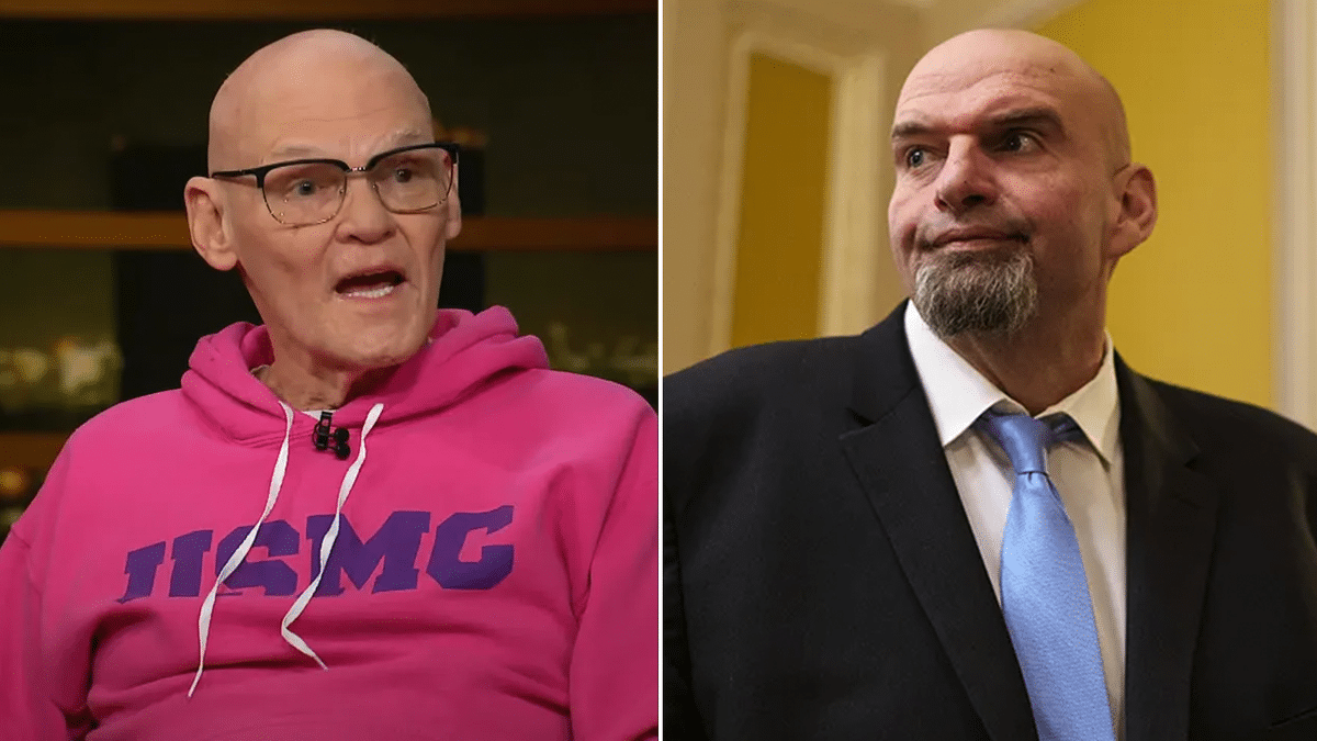Democratic strategist James Carville and Sen. John Fetterman in split image