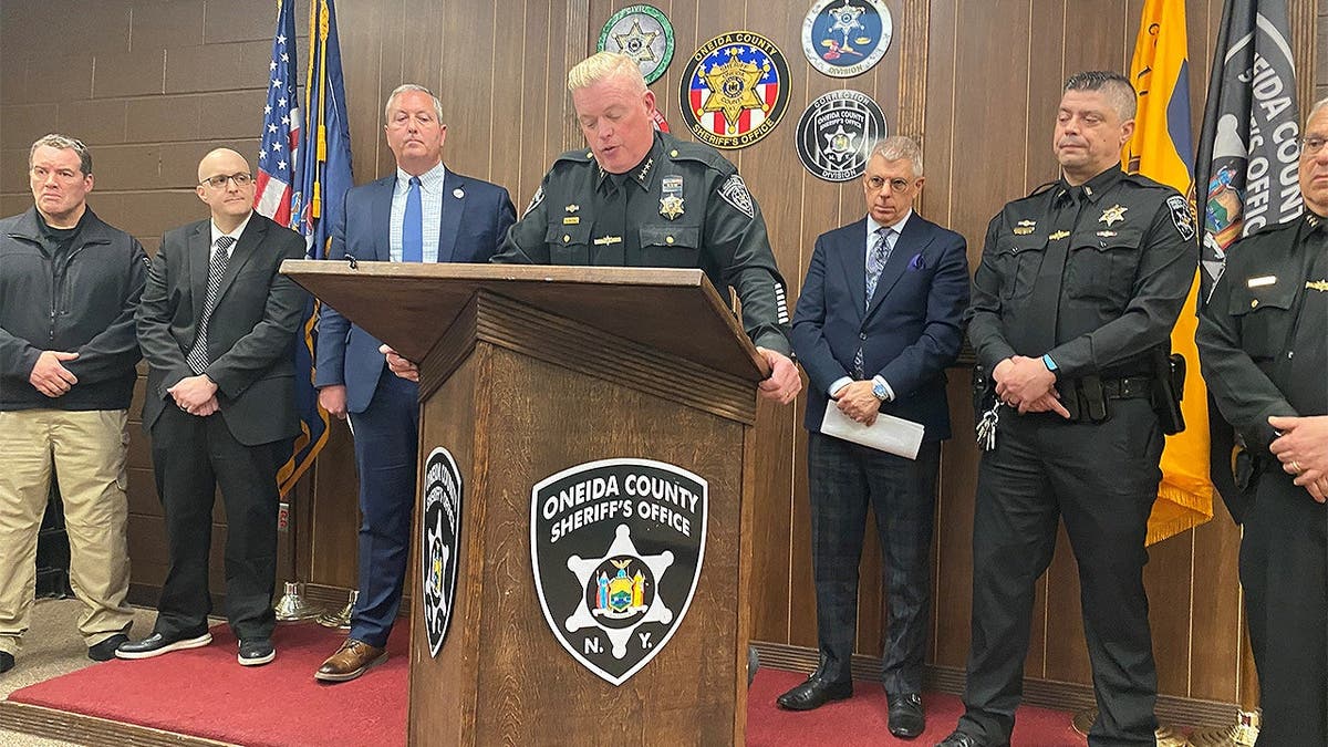 Oneida County Sheriff Robert Maciol speaking during a press conference