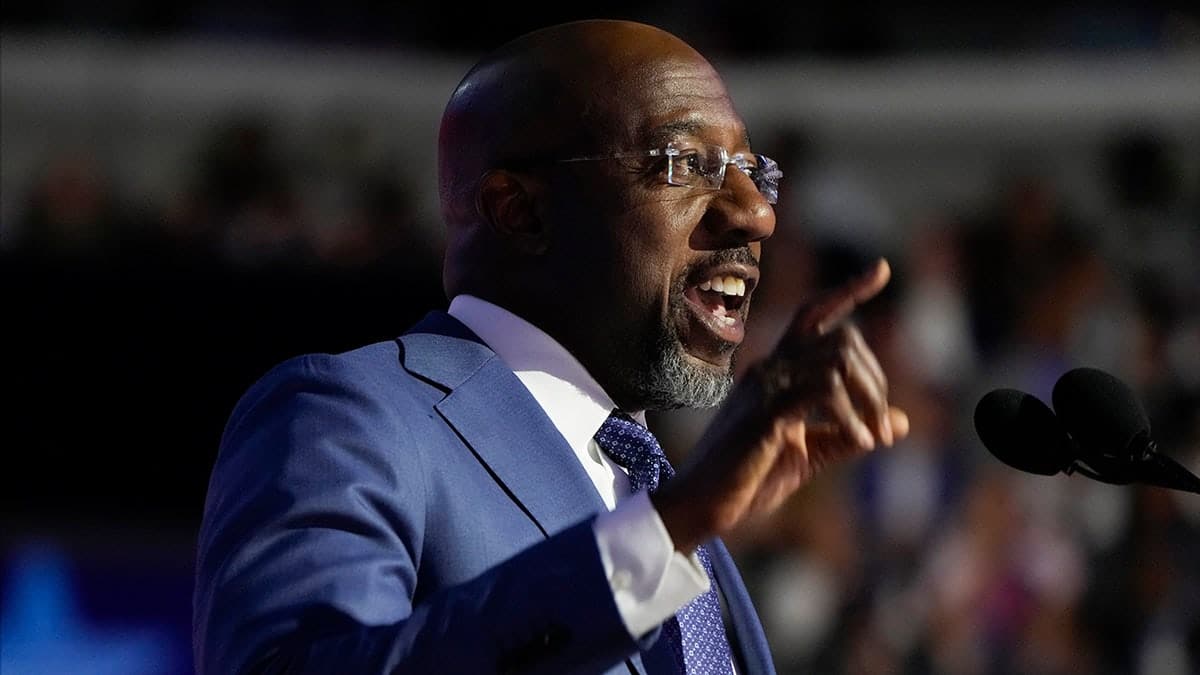 Sen. Raphael Warnock speaking at the Democratic National Convention in Chicago