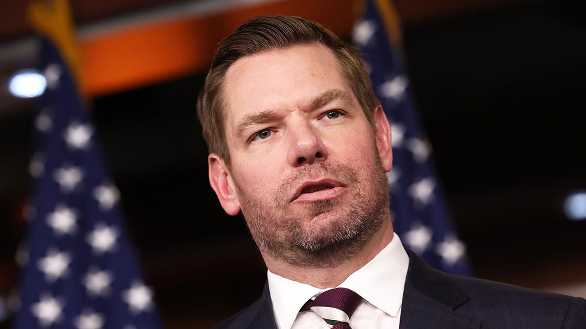 Eric Swalwell speaking at a press conference on committee assignments