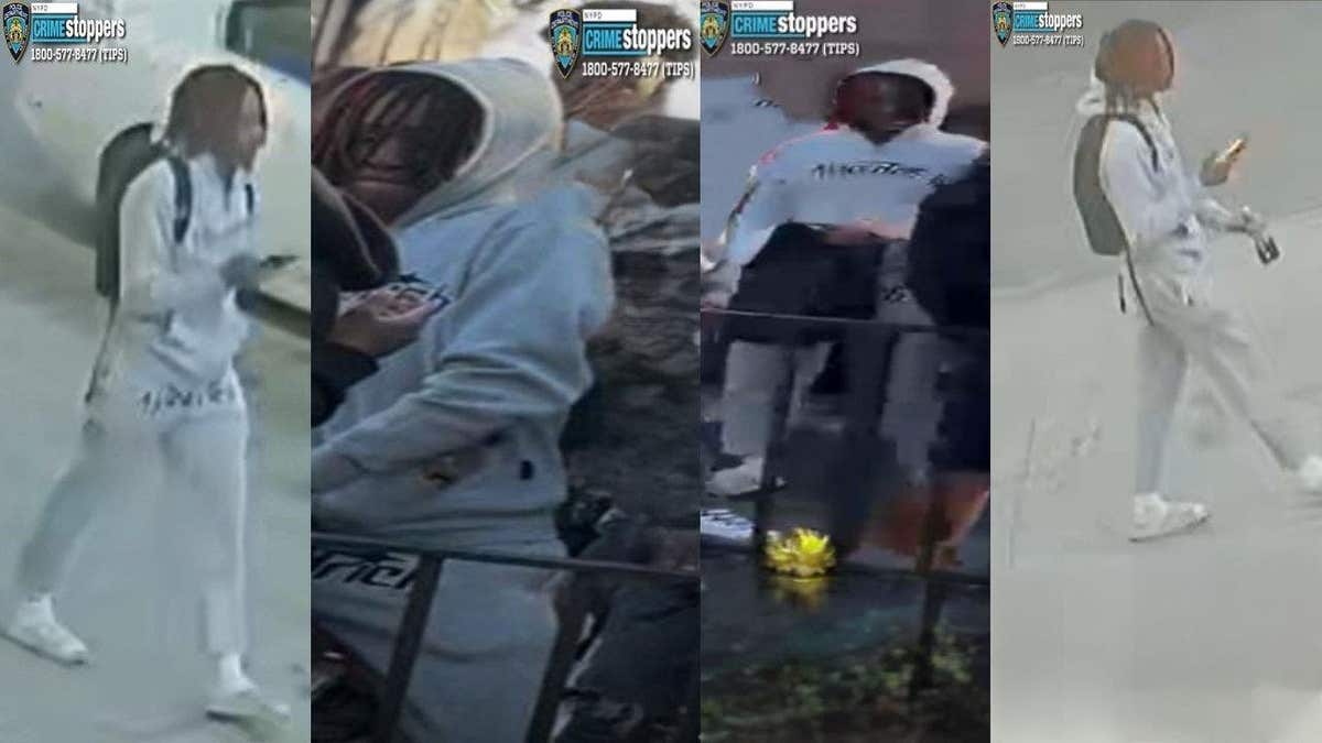 A split screen of four different images of a murder suspect