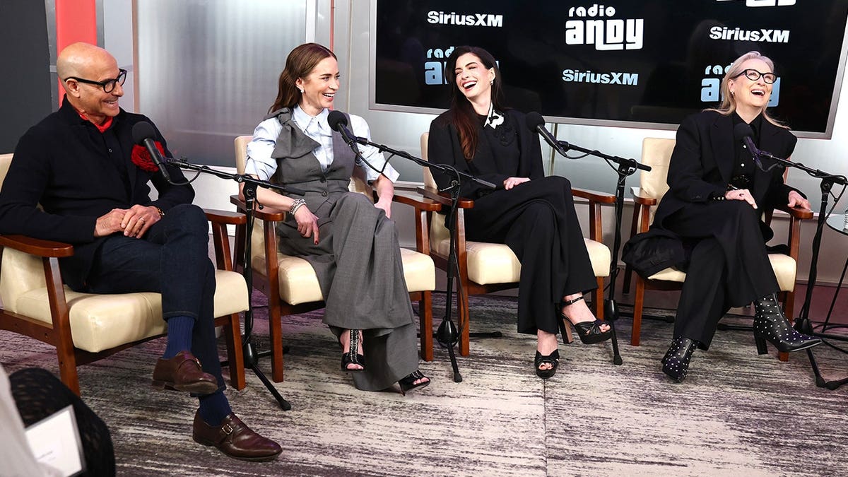 Stanley Tucci, Emily Blunt, Anne Hathaway and Meryl Streep speak during SiriusXM event