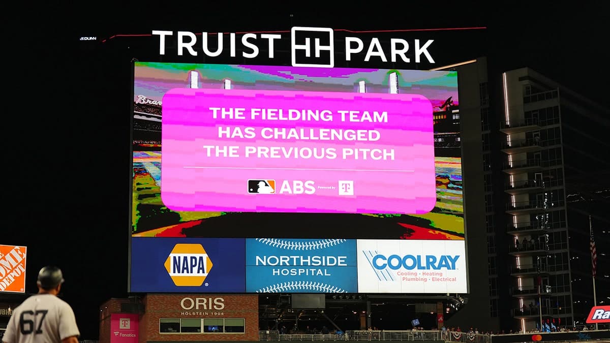 Scoreboard showing ABS challenge during 95th MLB All-Star Game at Truist Park