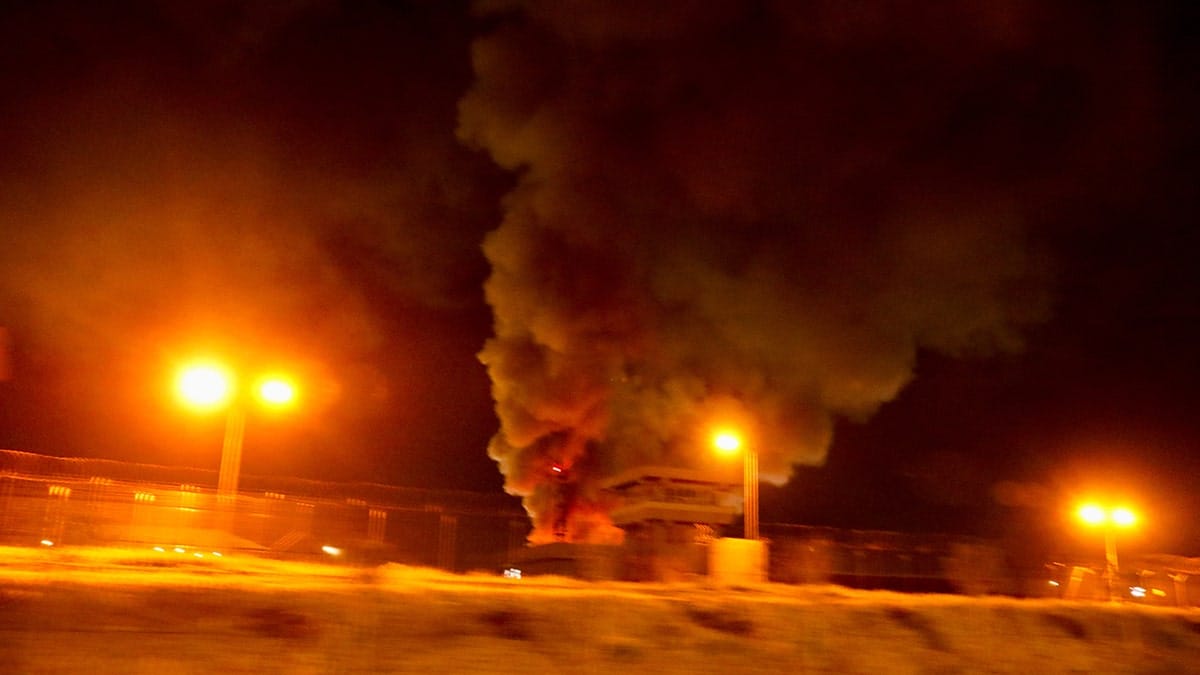 Fire and thick smoke rising after an explosion near the U.S. Consulate in Erbil, Iraq