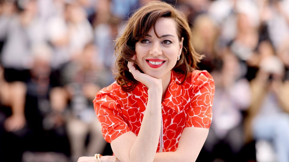 Aubrey Plaza smiling at the Megalopolis photocall at Cannes Film Festival.