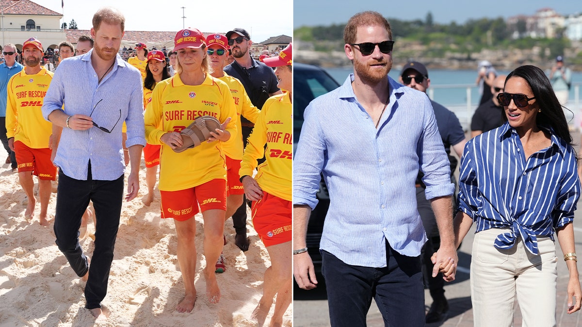 Prince Harry and Meghan Markle walk on Bondi Beach