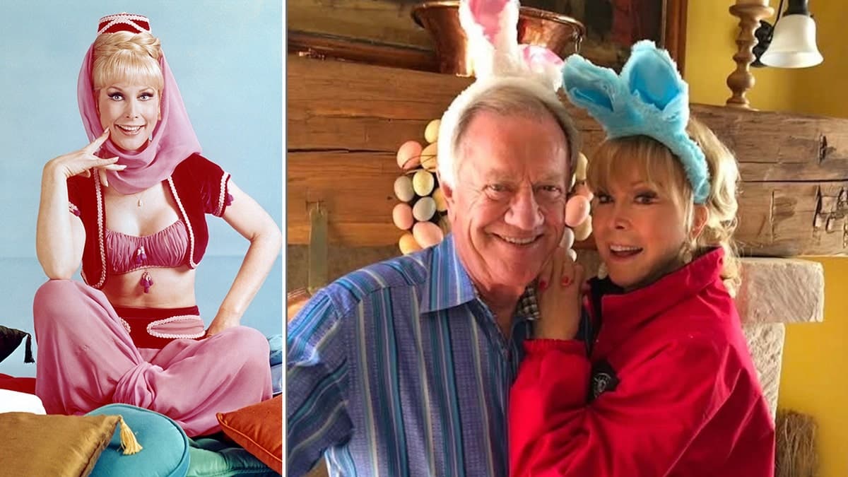 Barbara Eden then and now with her husband