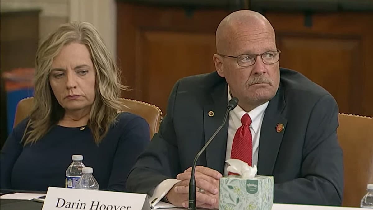 Darin Hoover and Kelly Barnett speaking at a House committee hearing