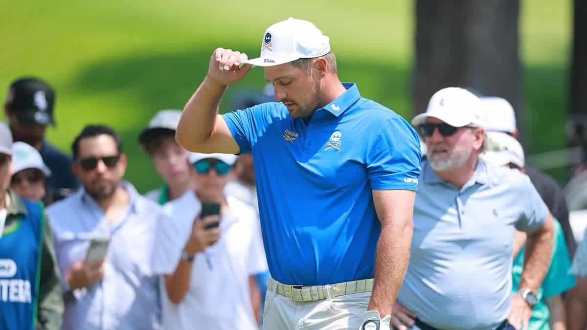 Bryson DeChambeau reacting on second green at LIV Golf Mexico City