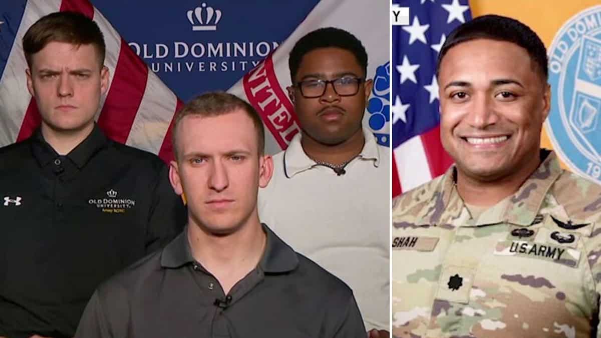 ROTC cadets and Lt. Col Brandon Shah in a split image