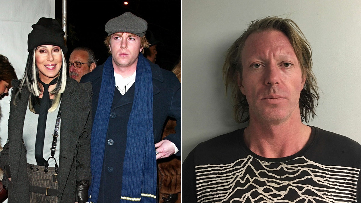 Elijah Blue Allman mugshot and Cher portrait side by side