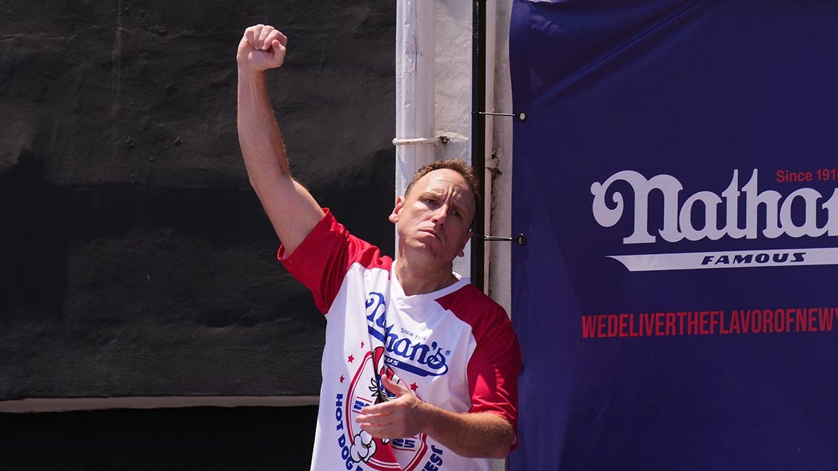 Joey Chestnut preparing to compete in Nathan's Hot Dog Eating Contest in New York City