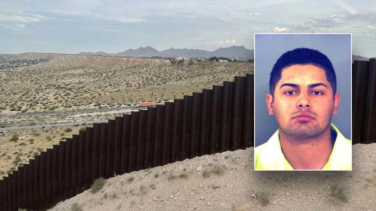 Jon Christian Orozco mugshot and the border fence.
