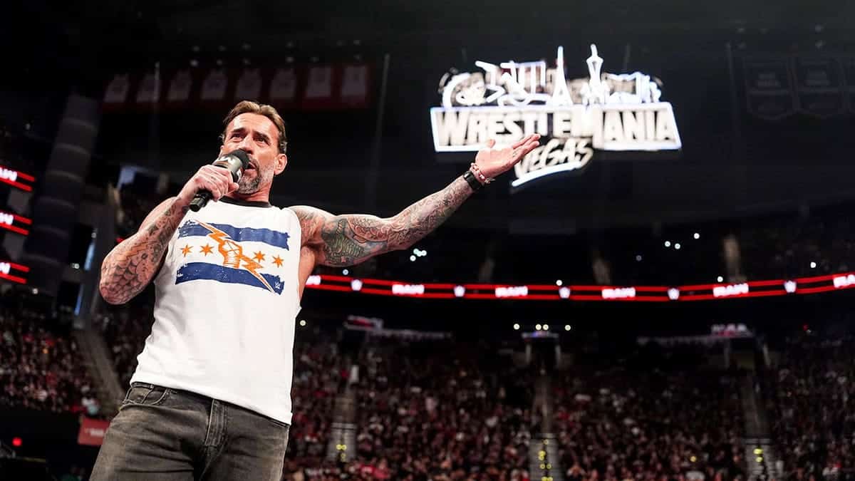 CM Punk speaking during Monday Night RAW at Toyota Center in Houston, Texas