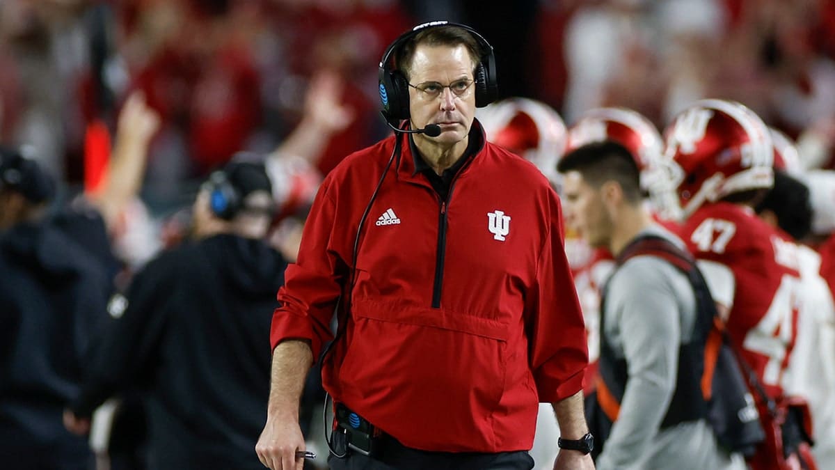 Indiana Hoosiers head coach Curt Cignetti looking on during a football game at Hard Rock Stadium