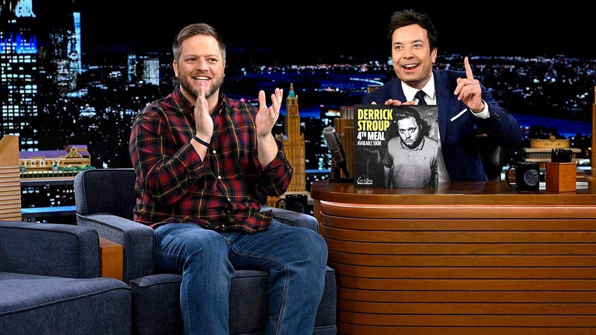 Derrick Stroup and Jimmy Fallon together during show closing segment.