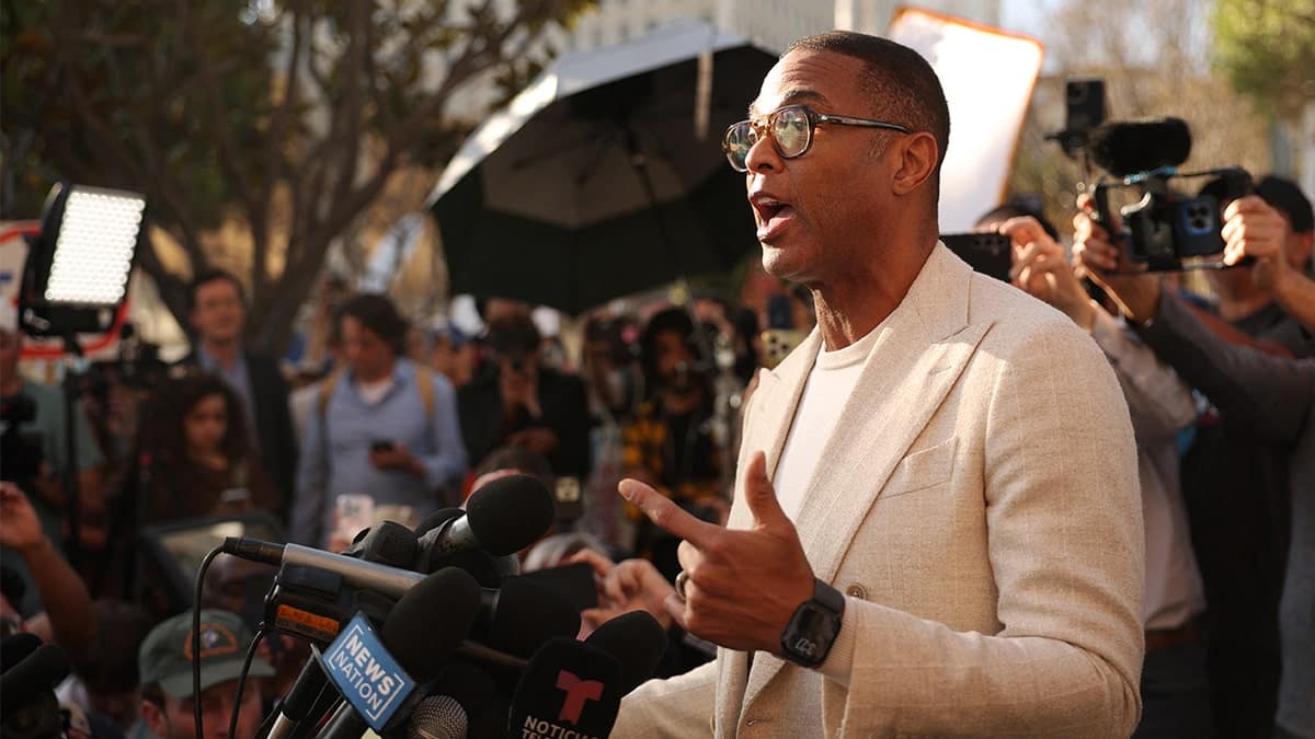 Former CNN anchor and journalist Don Lemon speaks to the media after a hearing at the Edward R. Roybal Federal Courthouse in Los Angeles on January 30, 2026. The Trump administration charged Lemon with civil rights crimes over coverage of immigration protests. (Patrick T. Fallon / AFP via Getty)